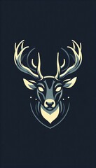 Fototapeta premium A close-up illustration of a deer's head with large antlers and glowing eyes against a dark background