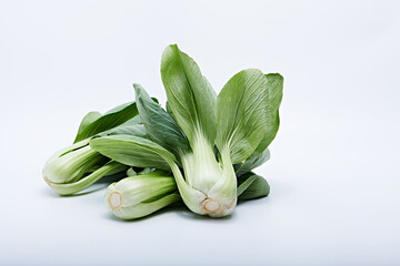 Fresh pak choy vegetables in photo with white background