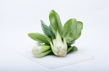 Fresh pak choy vegetables in photo with white background
