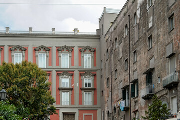 Old facades of houses in the city