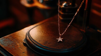 Obraz premium Elegant Star Pendant Necklace on Antique Wooden Surface