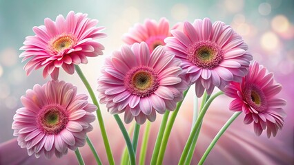 Fototapeta premium Stunning Long Exposure of Isolated Pink Gerbera Flowers with Clipping Path for Floral Designs, Backgrounds, and Digital Art