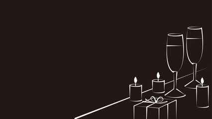 祝い　乾杯　プレゼント　クリスマス　蝋燭　グラス　黒背景　素材　16：9