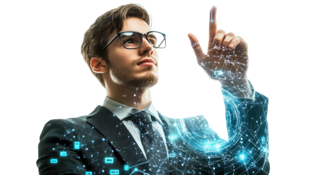 Young teacher utilizing AI-powered tools for personalized learning,