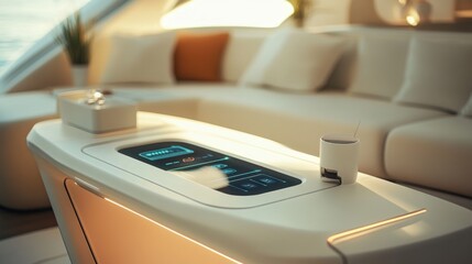 Fototapeta premium Modern Interior Features and Sleek Design in Yacht Living Space