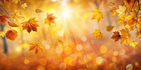 Fototapeta premium Golden Autumn Leaves Dancing in Sunlight, A Serene Fall Scene