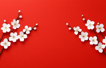 A vibrant red background adorned with delicate white flowers, creating a striking and elegant visual contrast.