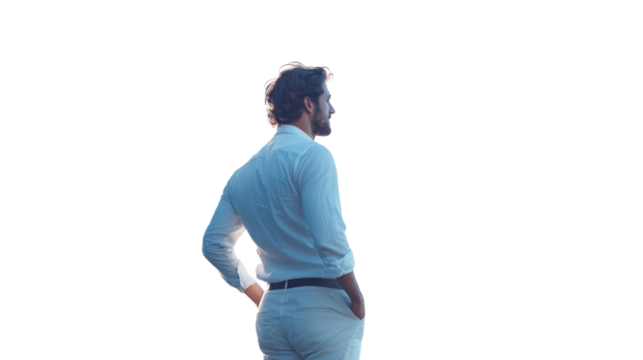 Engineer advancing decentralized renewable power systems, isolated on transparent and white background.PNG image