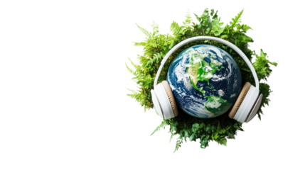 Eco-conscious podcast themes focusing on sustainability,isolated on transparent and white background.PNG image