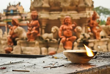 Candle burning in a Hindu temple in Malaysia