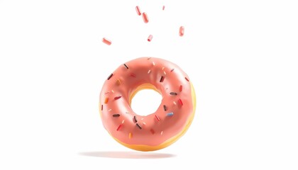 Fototapeta premium Donut Falling on White Background (Full Depth of Field)
