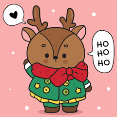 Fototapeta premium Cute reindeer christmas wear winter costume kawaii animal xmas card