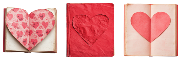 valentine heart gift. Heart shaped scrapbook pages create charming transparent background