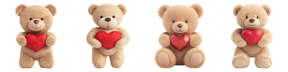 Fototapeta premium valentine heart gift. Soft teddy bears holding hearts, perfect for love transparent background