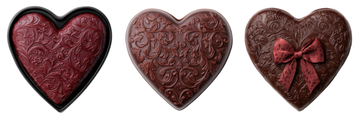 valentine heart gift. Handmade heart shaped chocolate boxes with transparent background