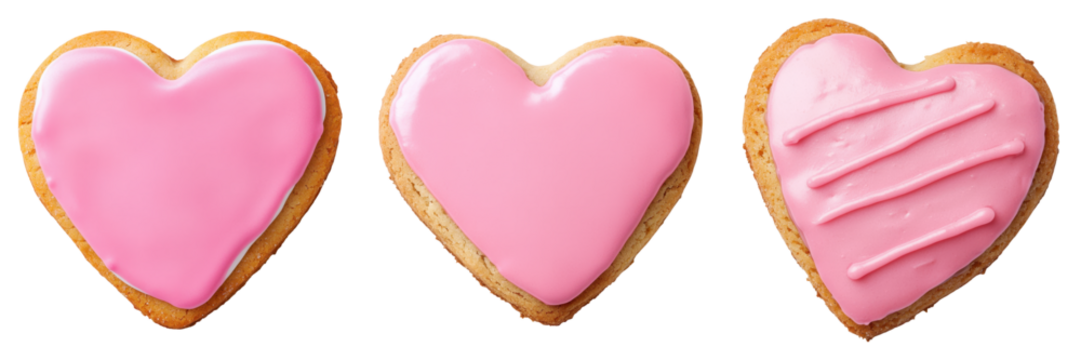 valentine heart gift. Heart shaped cookies with pink icing transparent background