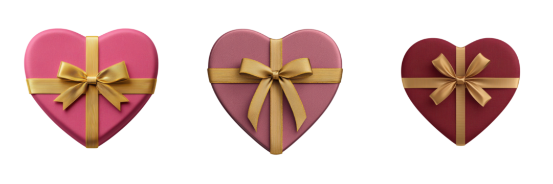 valentine heart gift. Heart shaped gift boxes in pink and red transparent background