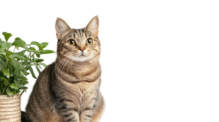 Fototapeta premium Peaceful Tabby and Potted Plant 