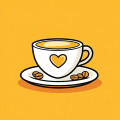 Fototapeta premium Coffee Love Foam With Beans Cartoon Icon Illustration.