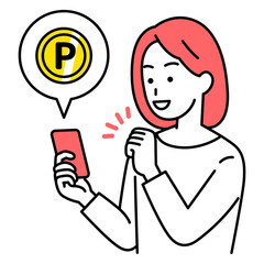 スマートフォンでポイ活をするカジュアルな女性