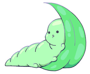A caterpillar holding a leaf and turning to the left