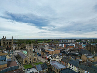 Fototapeta premium Aerial View of Downtown and Central Peterborough City of Eastern England United Kingdom.