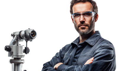 Focused Precision:  A skilled engineer, armed with a high-precision surveying instrument,  stands steadfast and determined,  exuding confidence and expertise.