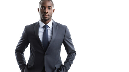 Confident Businessman Portrait: A successful and sophisticated African-American businessman in a sharp suit, exuding confidence and professionalism.