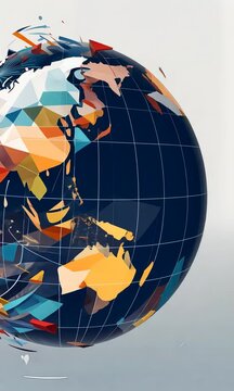 Globe terrestre en rotation avec continents orange et grille bleue, vue g&eacute;ographique anim&eacute;e du monde en gros plan, cartographie internationale, navigation, actualit&eacute; mondiale et g&eacute;opolitique
