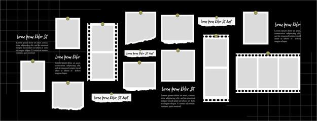 Pictures or photos frame collage, page grid layout abstract photo frames and digital photo wall template