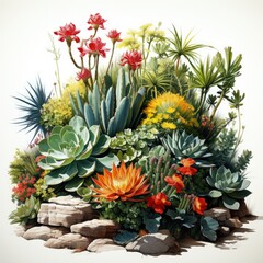 Fototapeta premium A Lush Green Oasis with Tropical and Mediterranean Plants for Outdoor Living