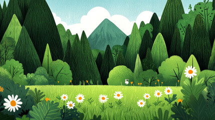 nature-inspired illustrations exploring forests, mountains, and meadows