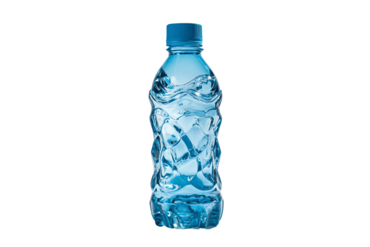 A clear plastic water bottle featuring a unique textured design. Ideal for showcasing hydration, fitness, and outdoor activities.