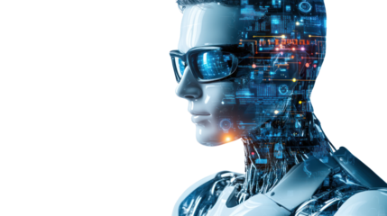 The Future is Now: A futuristic android, sleek and sophisticated, gazes intently, its internal circuitry subtly visible through its translucent skin.