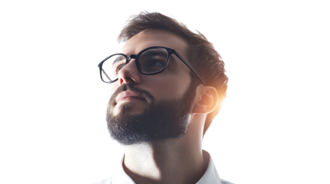 Visionary Gaze: A portrait of a contemplative man, his gaze directed upward, suggesting ambition, innovation, and intellectual pursuit.
