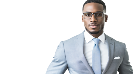 Confident Professional: Portrait of a successful and confident businessman, dressed in a sharp grey suit and tie, showcasing a powerful and composed demeanor.  
