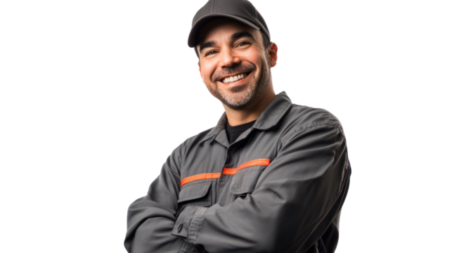 Smiling confident technician isolated on white background