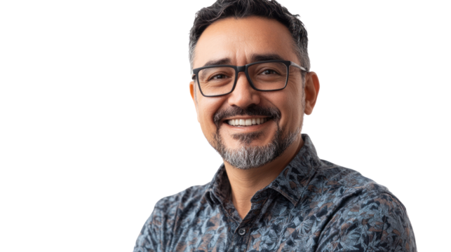 Smiling confident technician isolated on white background