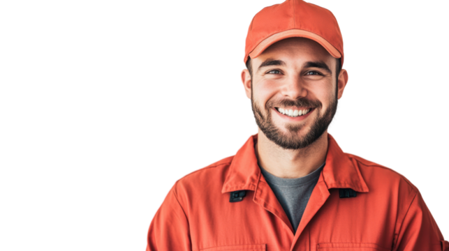 Smiling confident technician isolated on white background