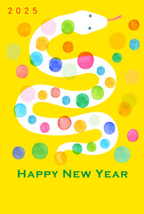 2025 巳年 令和7年 ドット柄 水彩蛇年賀状