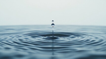 Water drop falling, creating concentric ripples on a calm surface. Generative ai
