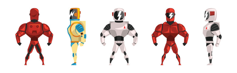 Robot Costume with Helmet Standing Pose Vector Set