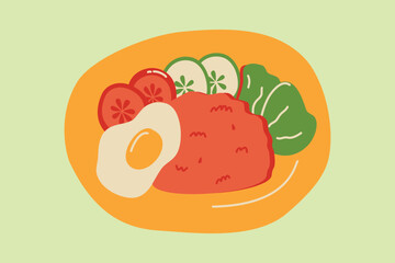 Indonesian Fried Rice (Nasi Goreng). A popular Indonesian dish made with fried rice, vegetables, and meat, often served with a fried egg and sambal.