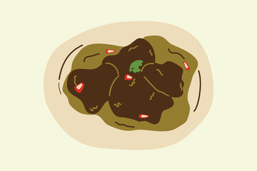 Indonesian Spicy Meat Curry (Rendang). A rich and flavorful Indonesian curry made with meat, coconut milk, and spices, often cooked for hours until tender.