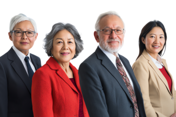Diverse professional group portrait showcasing experienced individuals in business attire, reflecting teamwork, leadership, and collaboration.