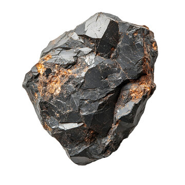 Top view of a hyperrealistic single goethite rock in an irregular shape isolated on a white transparent background