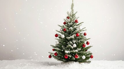 Obraz premium A small, simple Christmas tree with minimal decorations of red and white