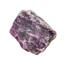 Fototapeta premium Top view of a hyperrealistic single lepidolite rock in an irregular shape isolated on a white transparent background