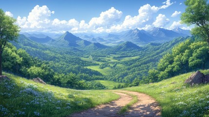 Obraz premium Stunning Mountain Valley Scenery: A Breathtaking Landscape Painting