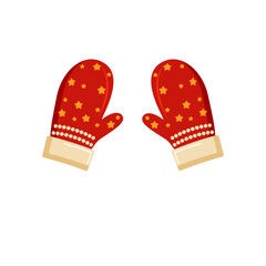 Mittens with a pattern perfect for Christmas isolated on a white background. Vector.
